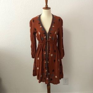 FREE PEOPLE Brown embroidered dress sz M